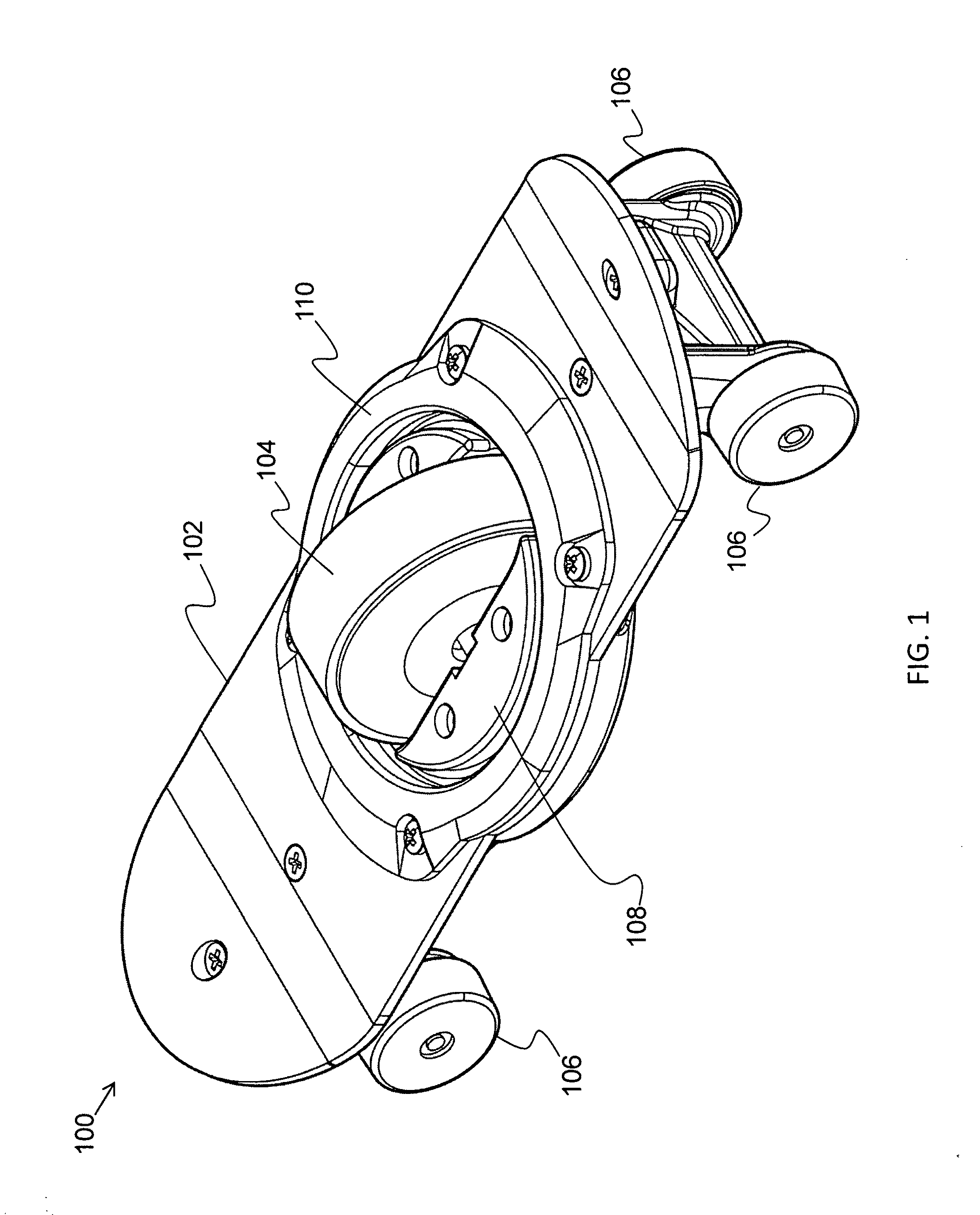 Mobile skateboard-shaped toy with a flywheel