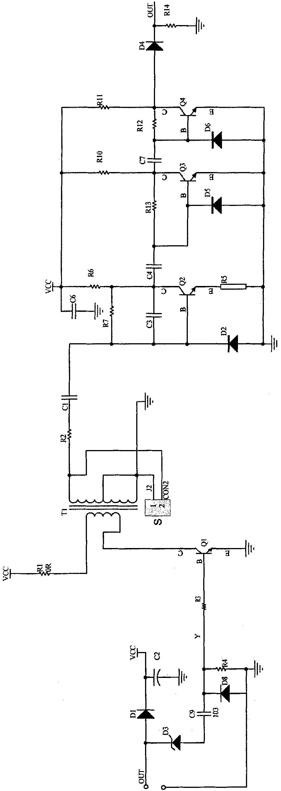 Active ultrasonic probe circuit capable of transmitting signals with twin wire