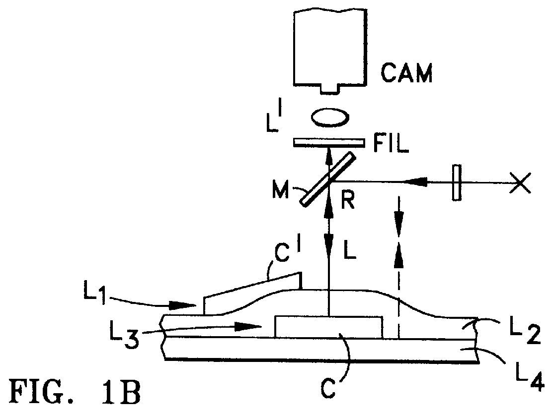 Method of optically inspecting multi-layered electronic parts and the like with fluorescent scattering top layer discrimination and apparatus therefor