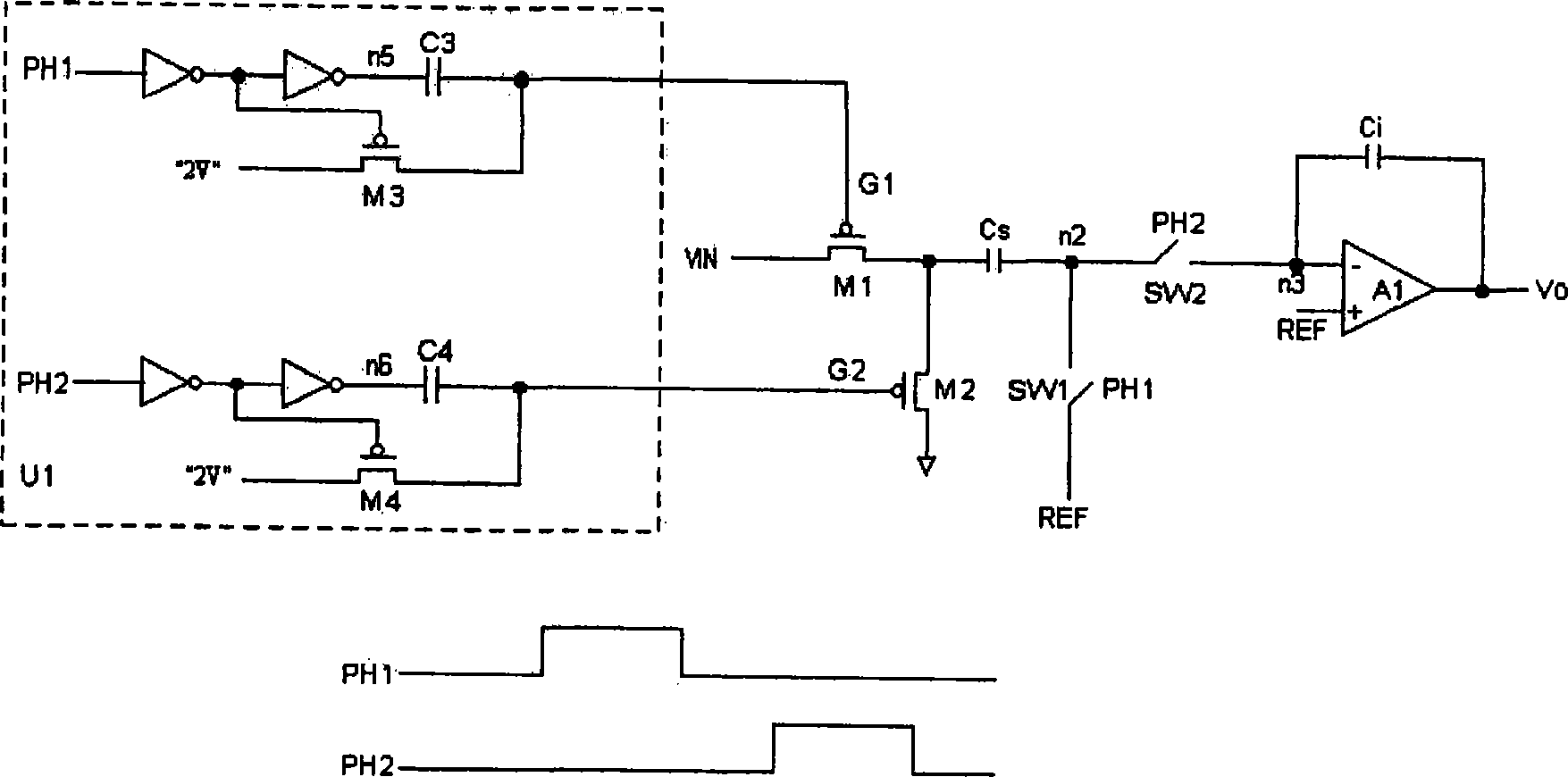 Analog signal sampling circuit and switch capacitance circuit