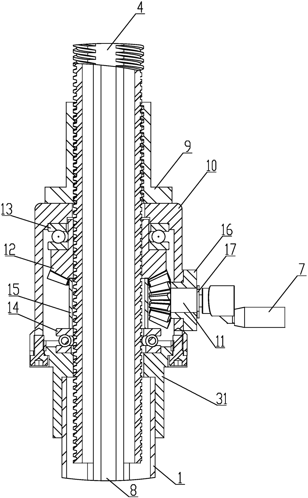 A hollow screw rod double helix device