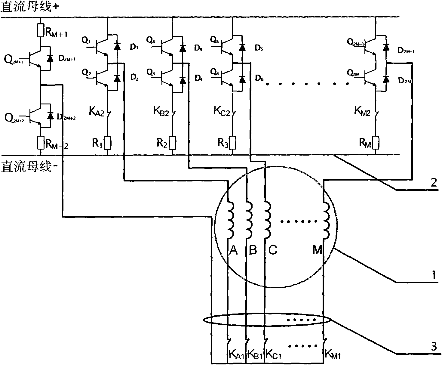 Multiphase permanent magnet fault-tolerant motor control system in half-bridge structure