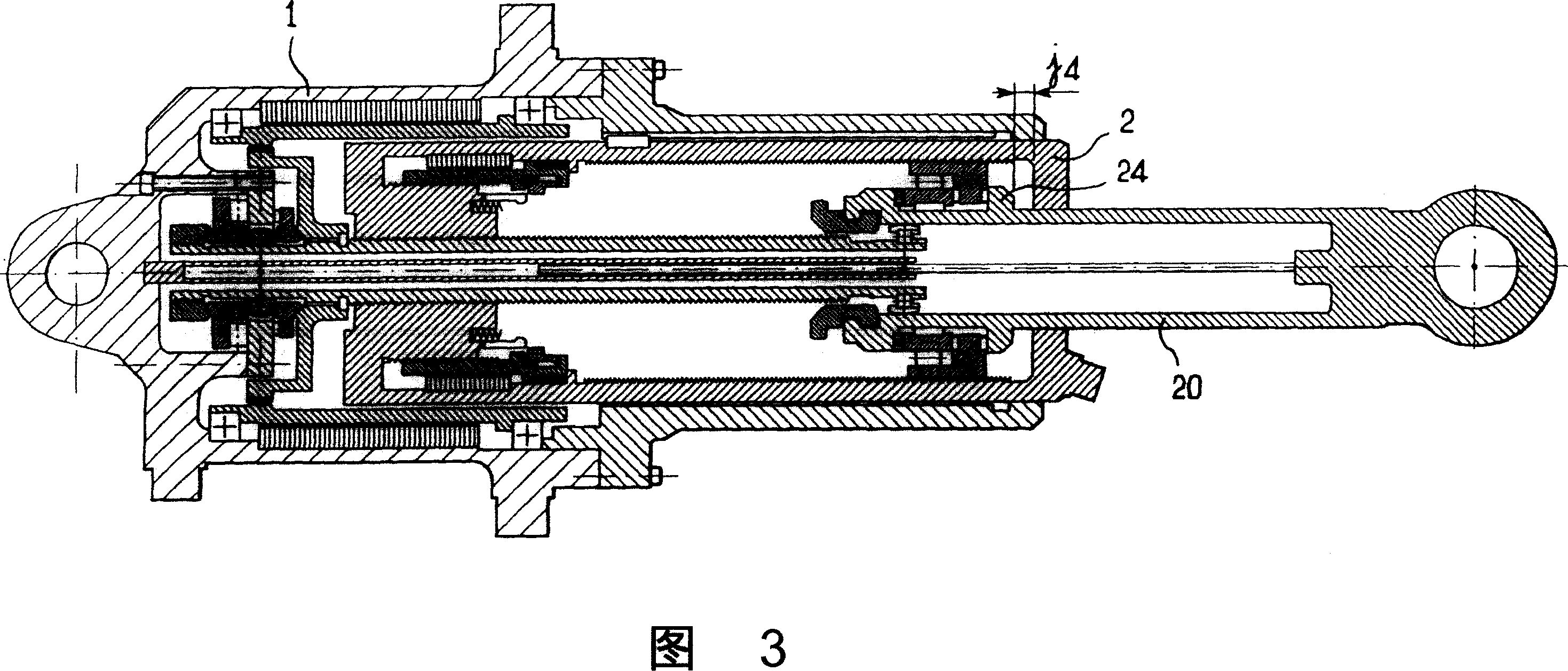 Telescopic actuator with a main rod and an auxiliary rod, and method applying said actuator