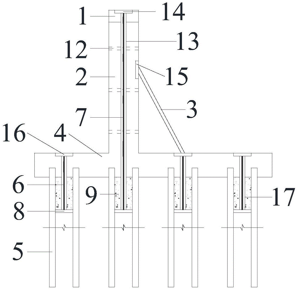 Construction method of pile foundation anchor rope prestress high retaining wall