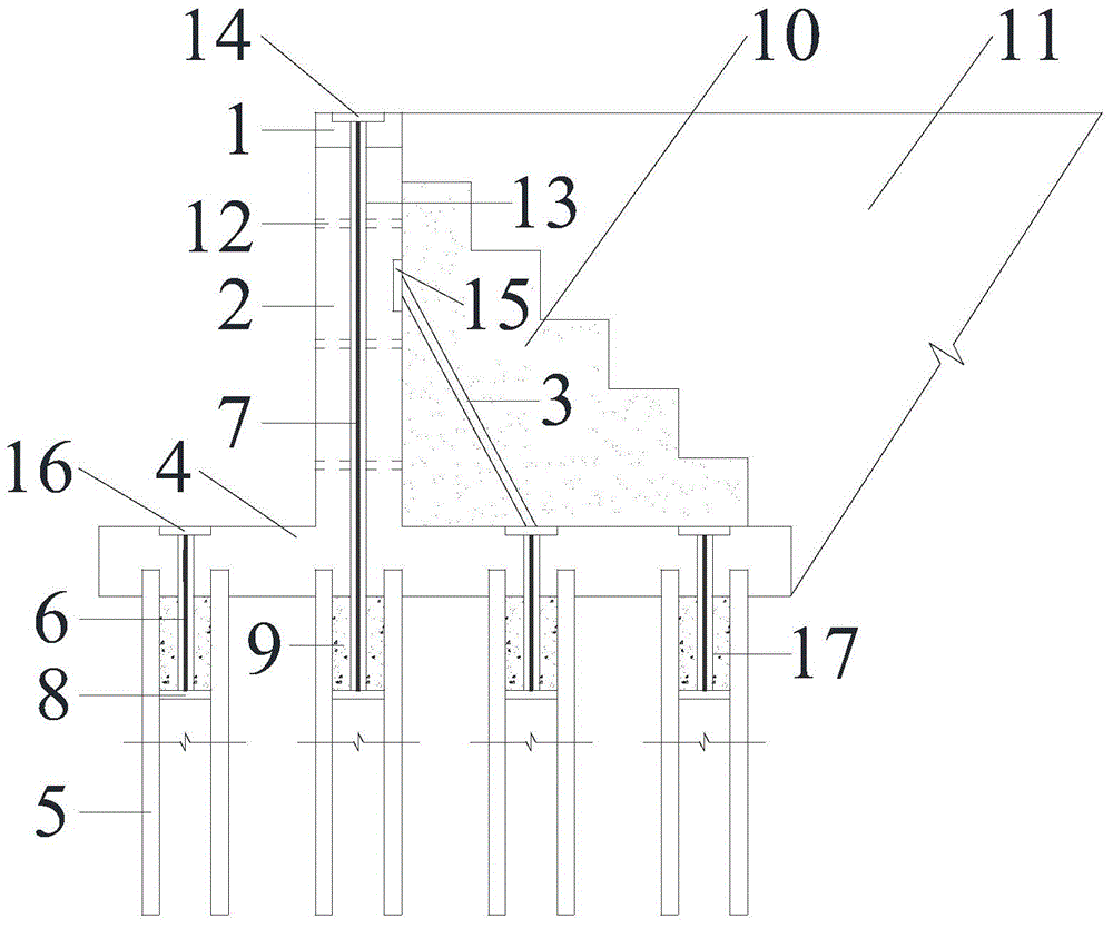 Construction method of pile foundation anchor rope prestress high retaining wall