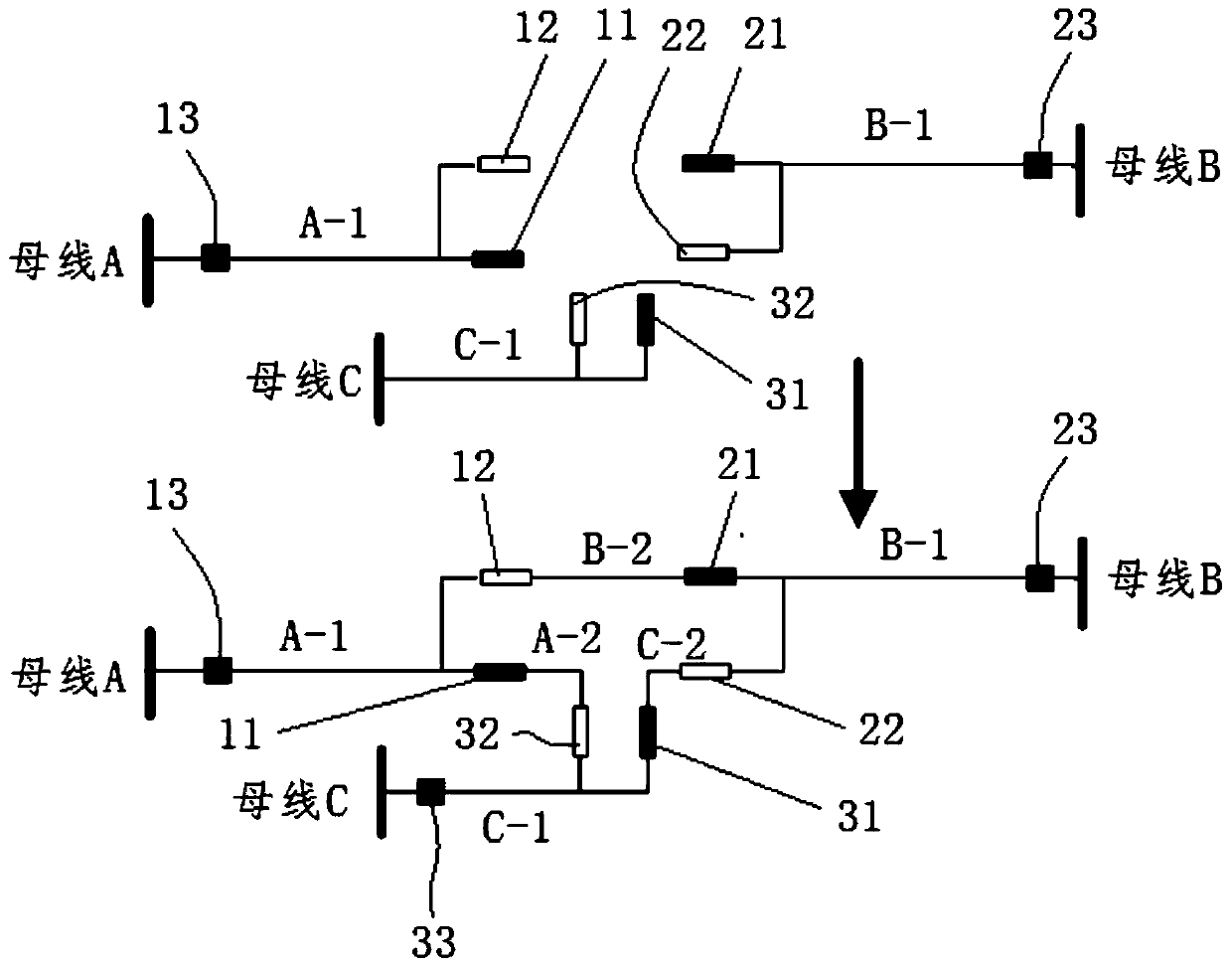 Three-line two-section two-connection medium-voltage overhead main distribution network and its construction method