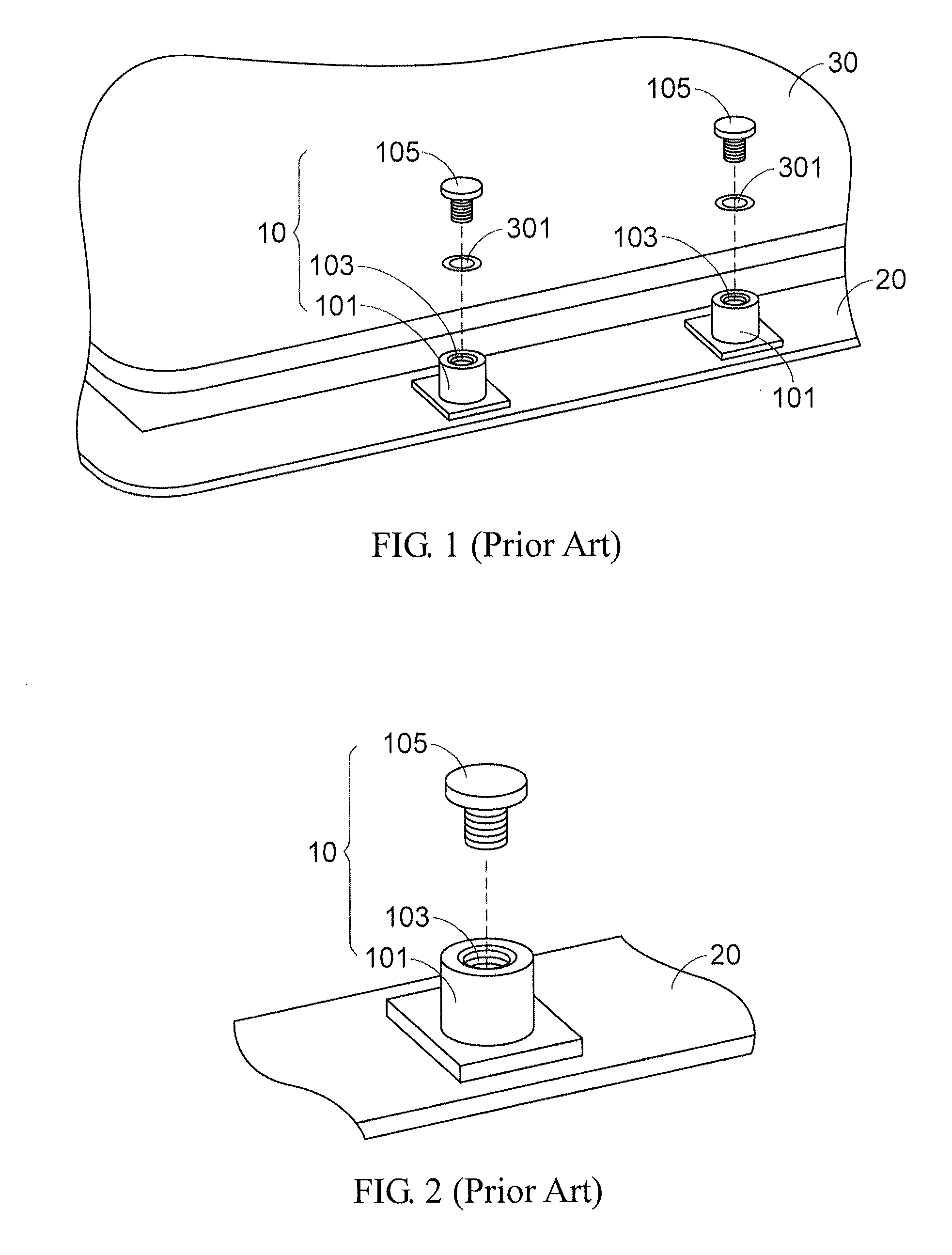 Fastening assembly and method for manufacturing fastening assembly at case