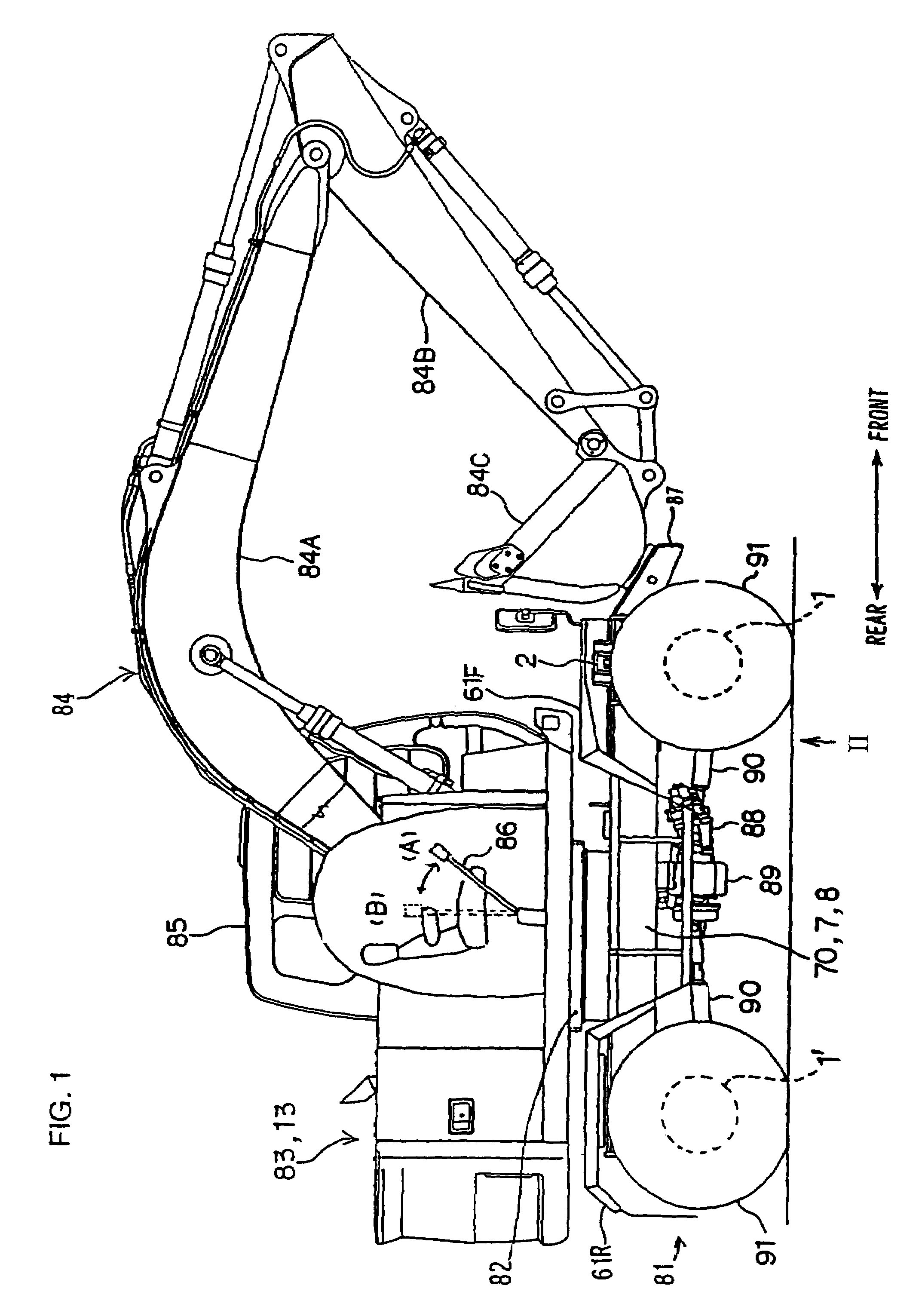 Wheeled type working vehicle