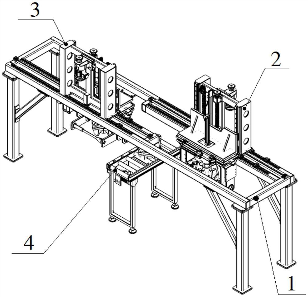 Unloading device suitable for taking and closing multi-size molds