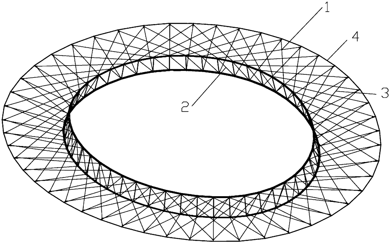 Large-span upper layer connection square-shaped and inner ring saddle-shaped double-layer cable strut tension structure