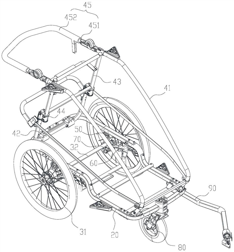 Portable folding mobile trailer type baby carriage