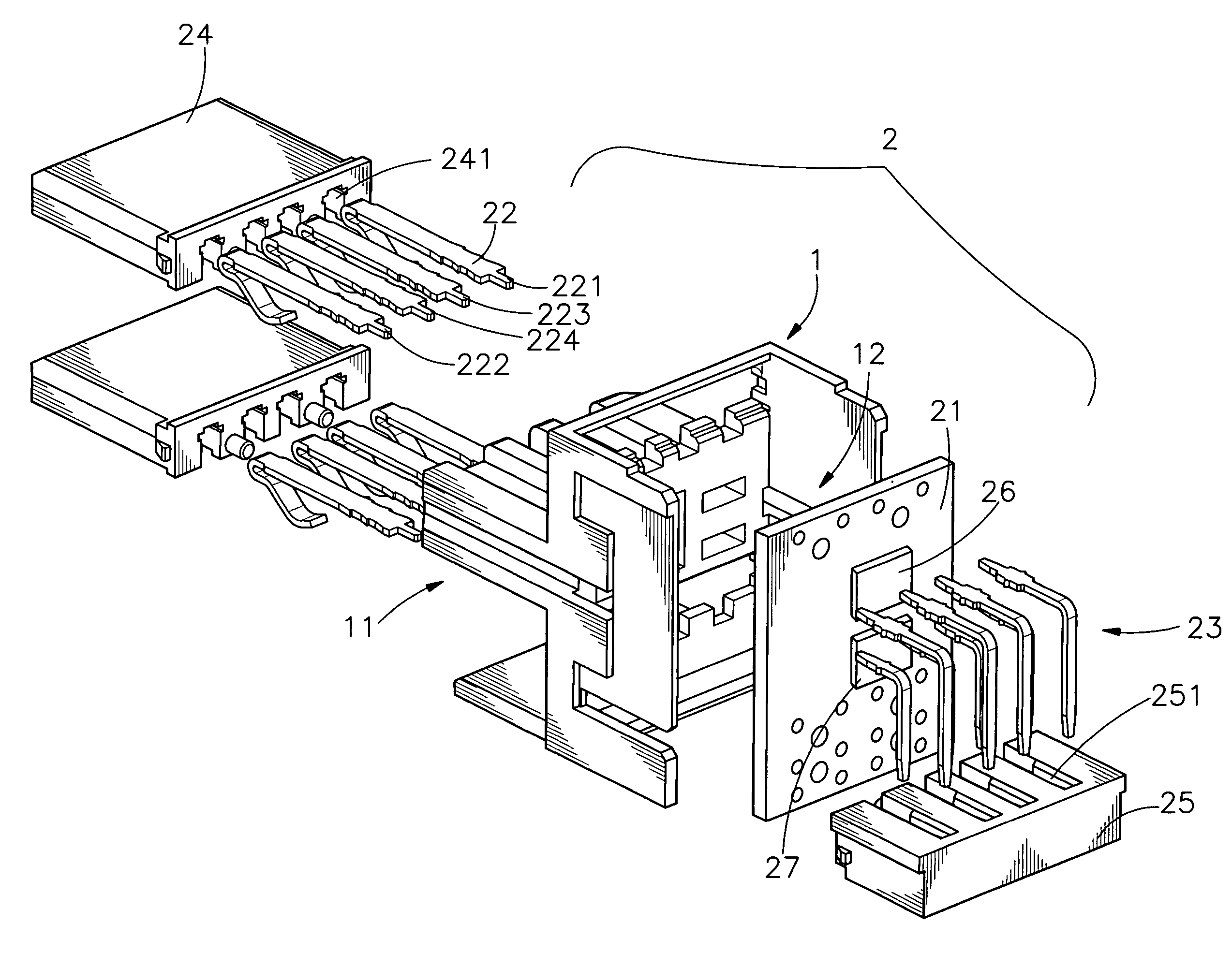 Structure of USB connector with power and signal filter modules