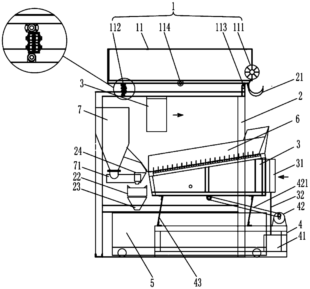 Wine-making grain dross spreading airing and yeast adding integrated machine