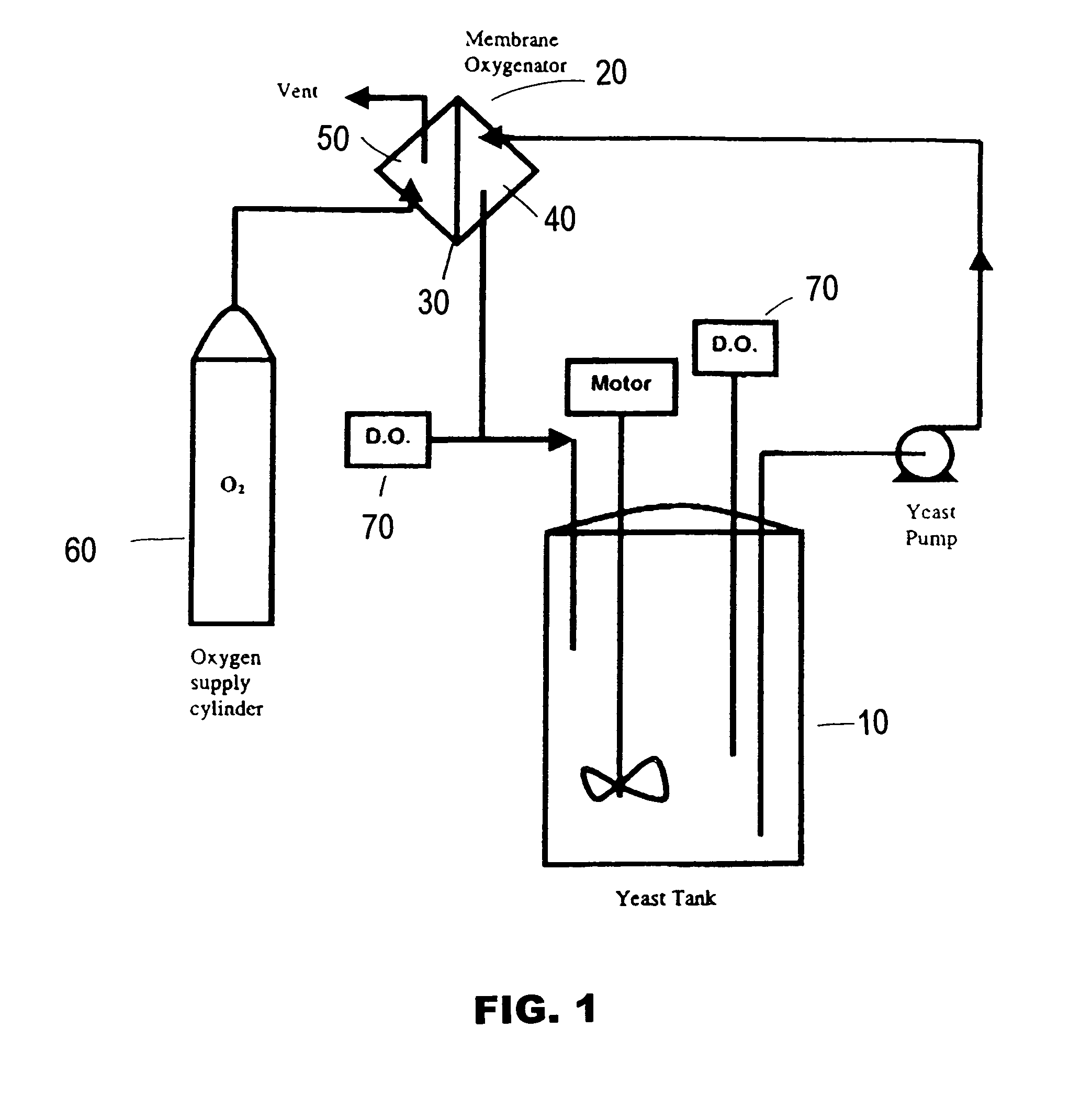 Method of oxygenating yeast slurry using hydrophobic polymer membranes