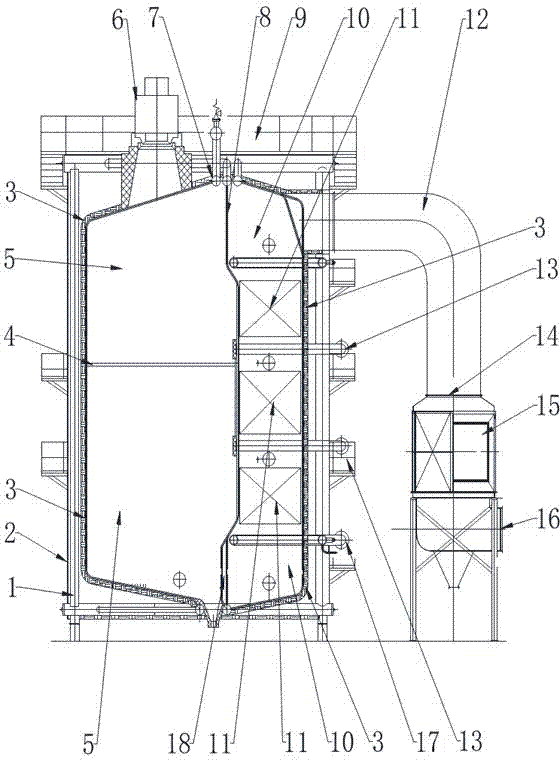 Corner tube type forced circulating coal powder burning hot water boiler