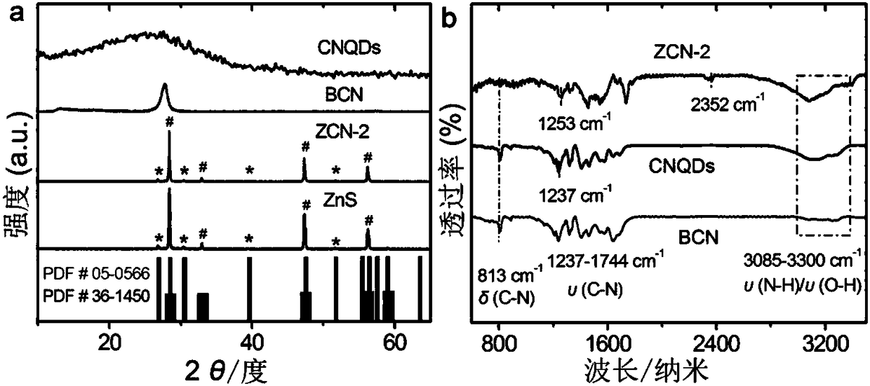 Graphene nitrogen carbide quantum dot modified ZnS micrometer composite material as well as preparation method and application thereof