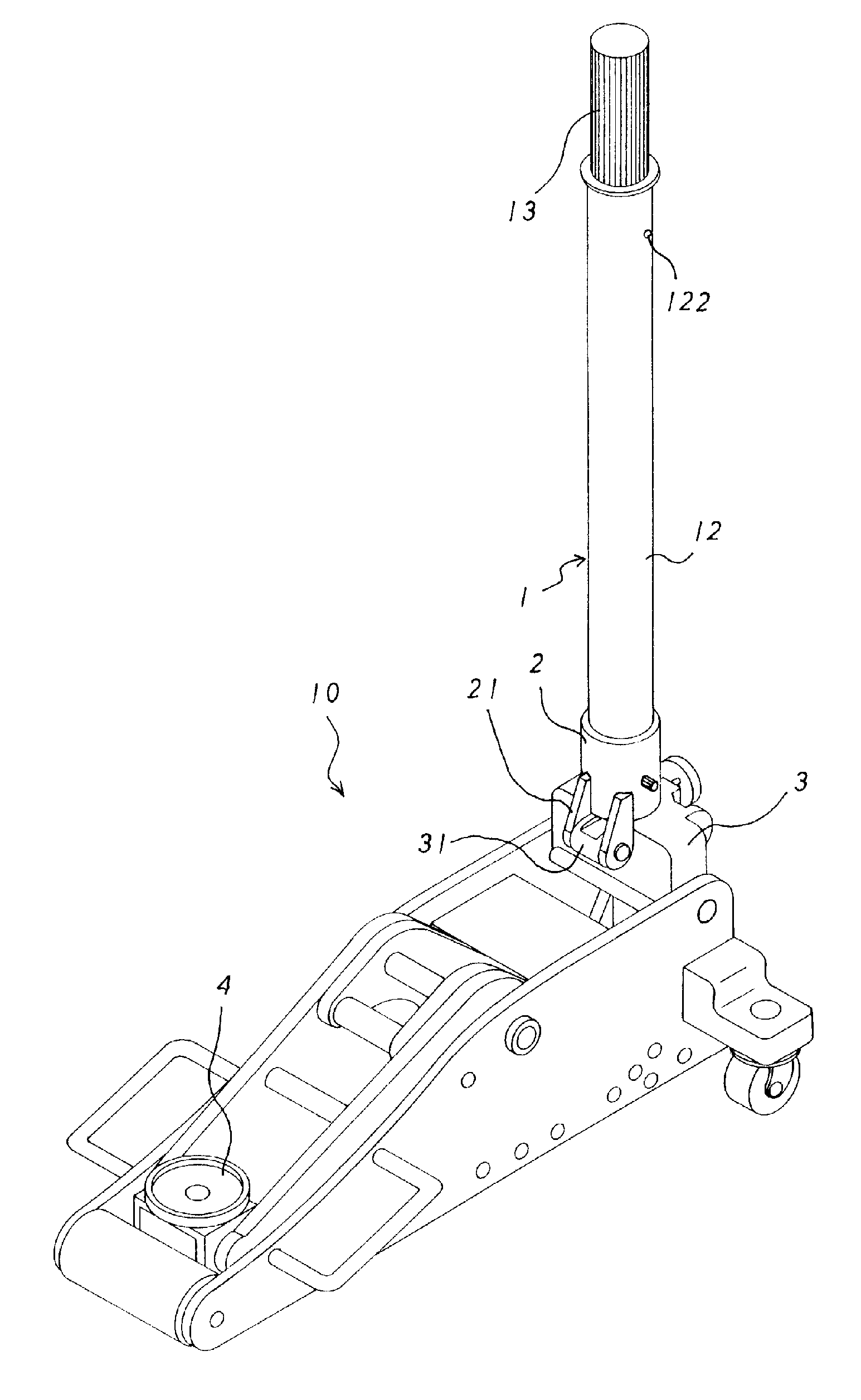 Extensible and turnover handle structure for a jack