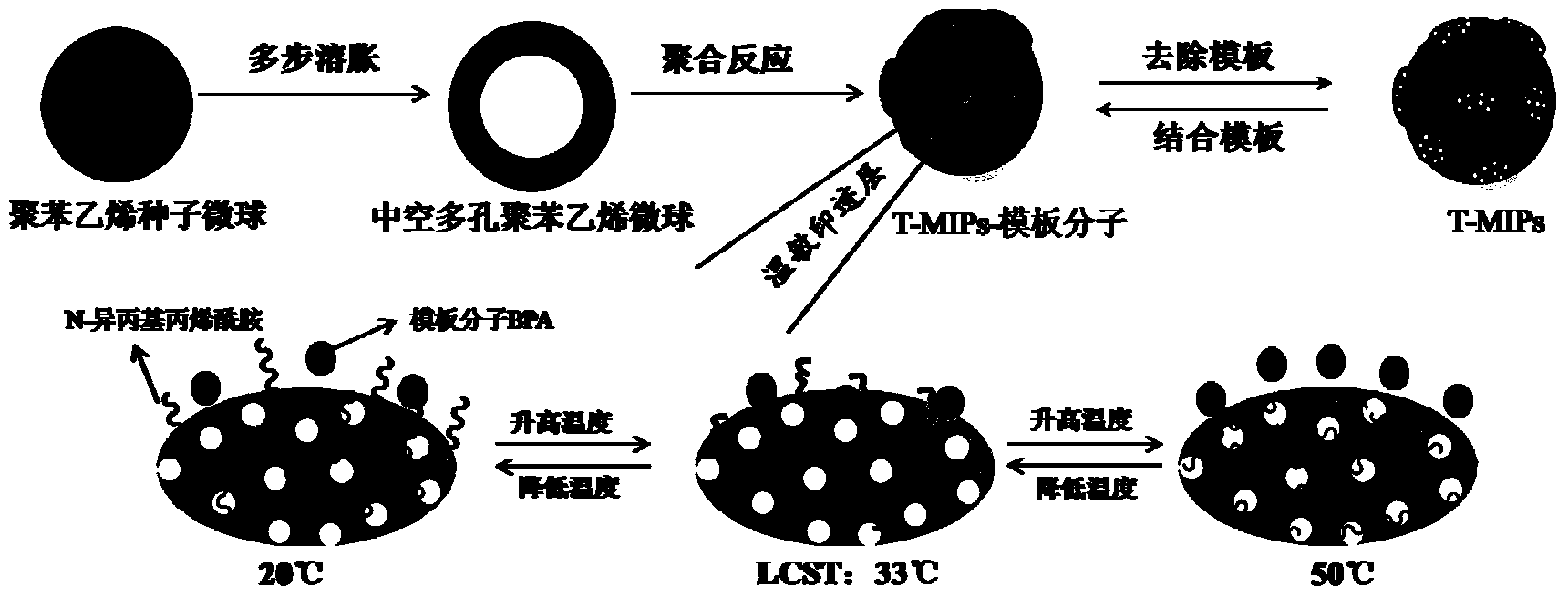 Thermosensitive bisphenol A (BPA) imprinted polymeric microsphere and application thereof