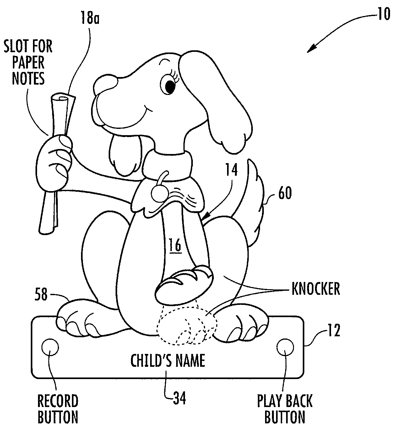 Toy door knocker, and construction and educational kits including a door knocker