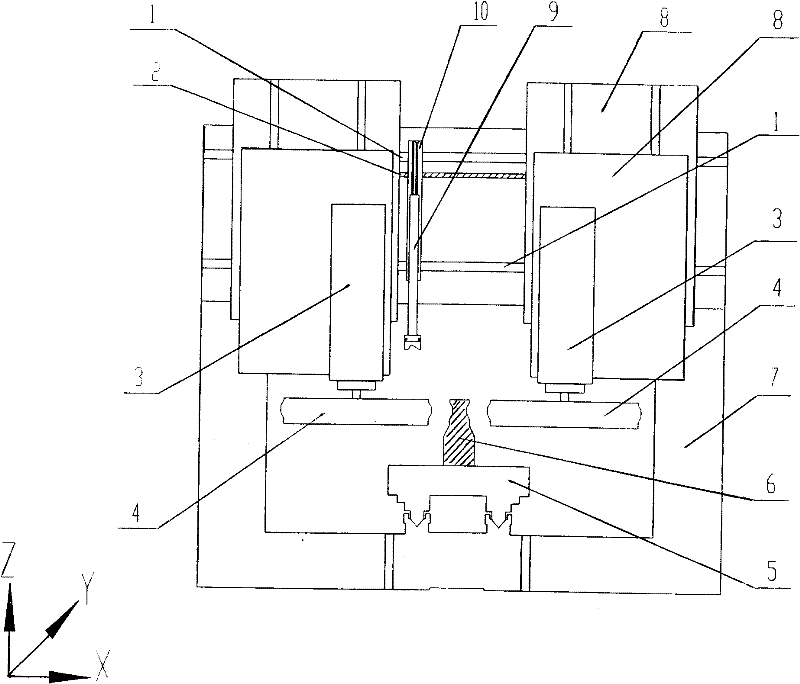 Thermal-elongation non-contact measuring mechanism of double grinding heads of guiding rail forming grinding machine