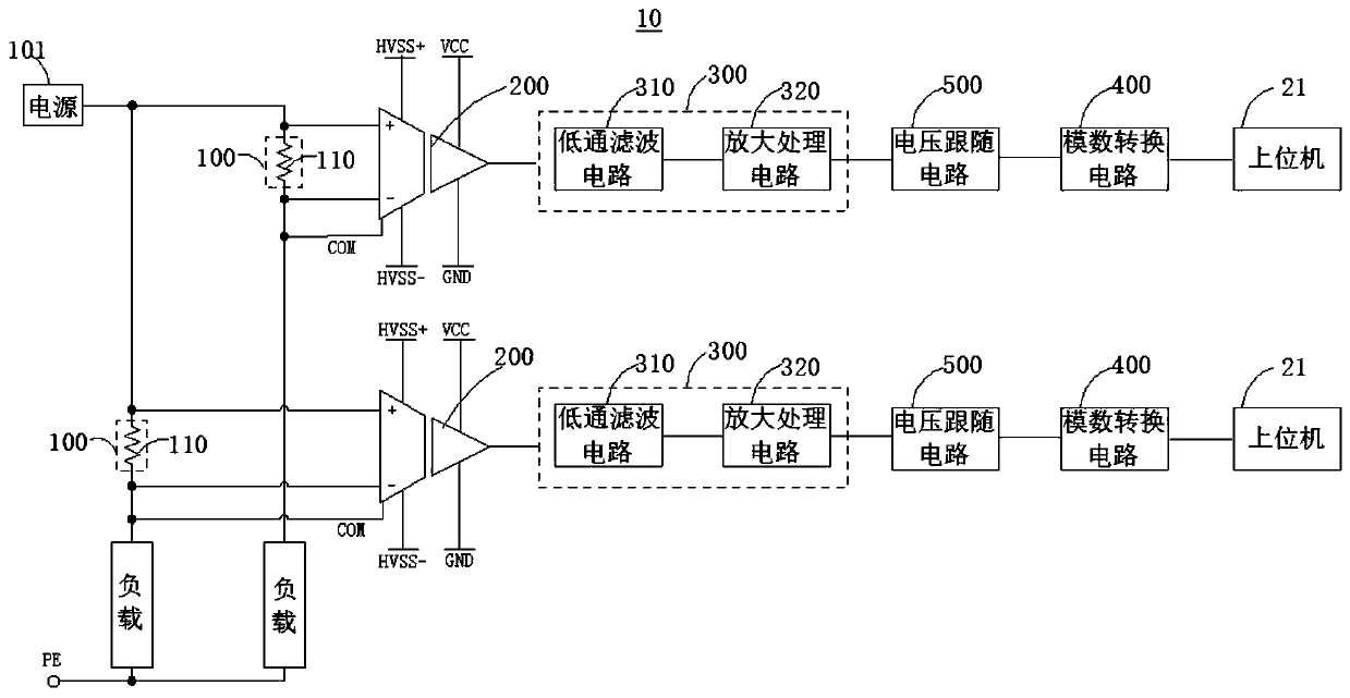 High-side current detection device and system