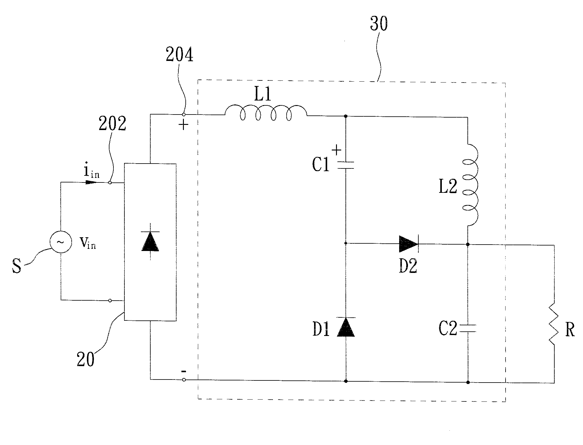 AC/DC converter with passive power factor correction circuit and method of correcting power factor