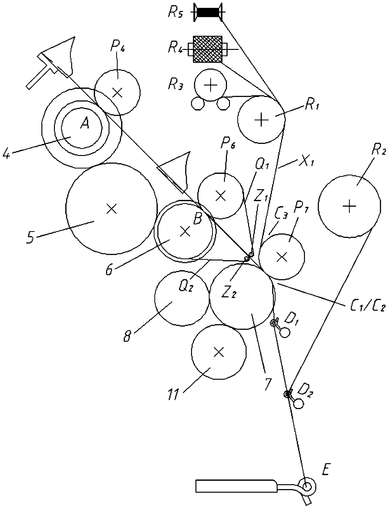 Four-channel alternating drafting, winding-twisting and coating ring-spun fancy yarn forming device and method