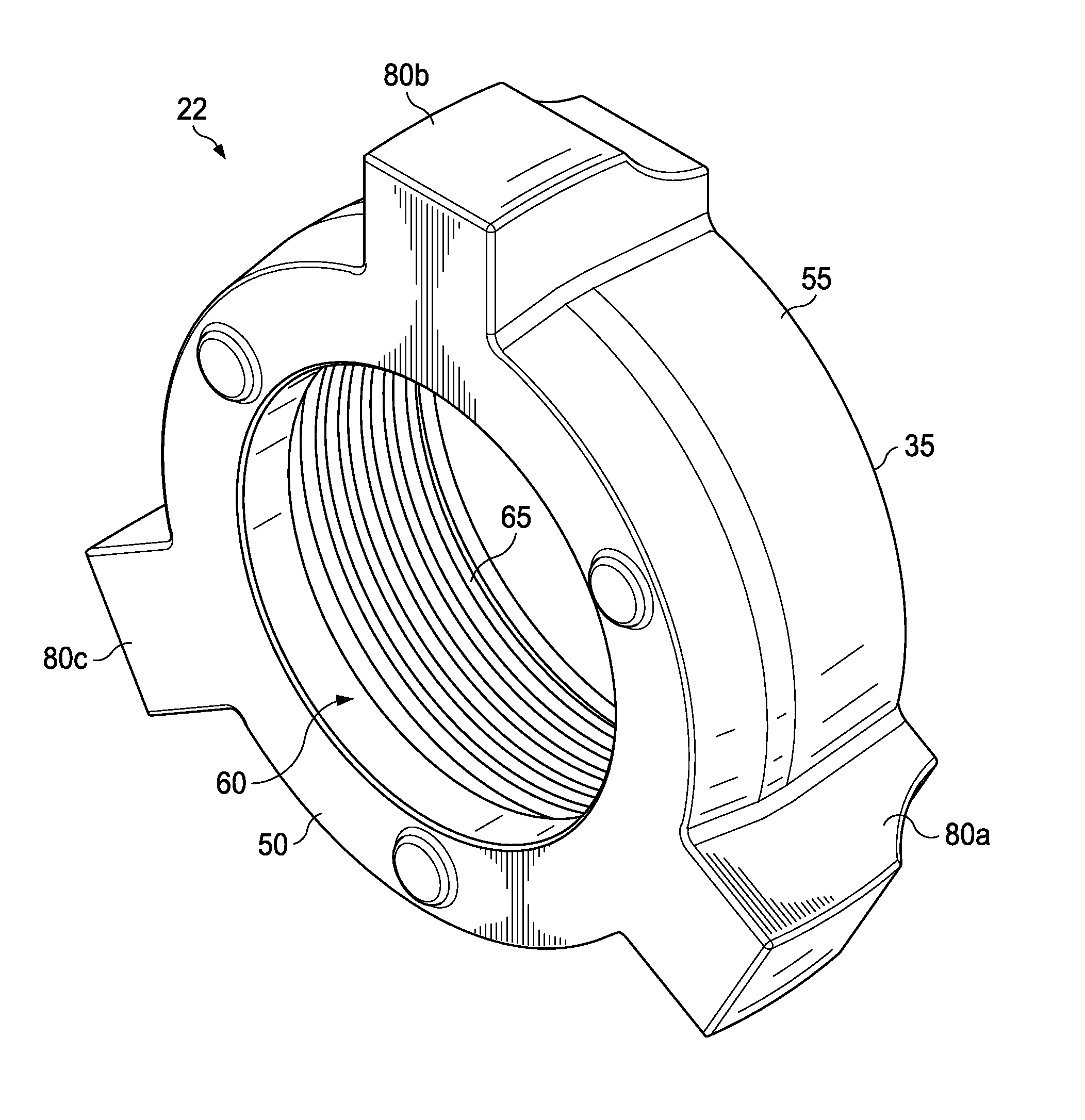 Full-root-radius-threaded wing nut having increased wall thickness