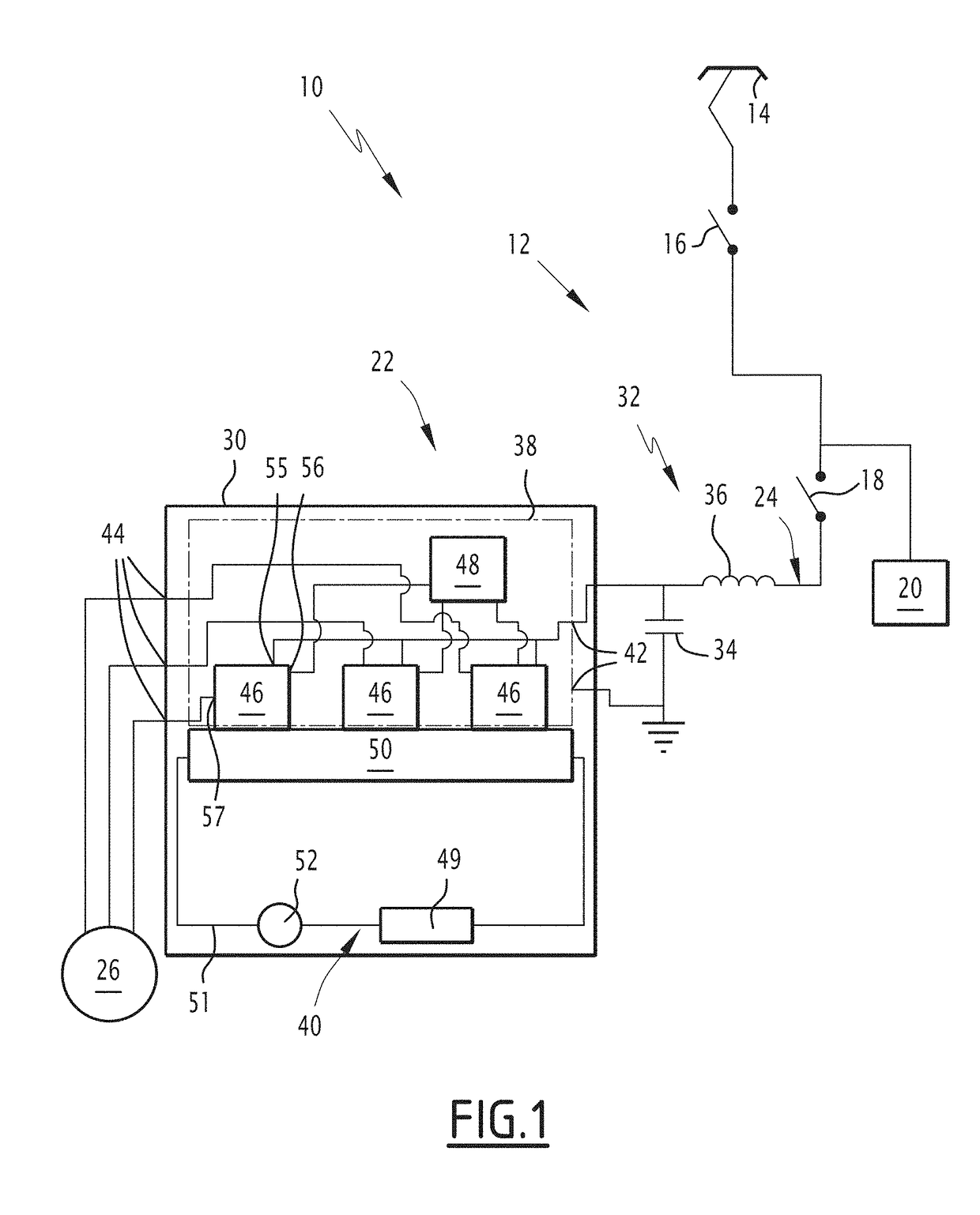 Electrical switching device and associated electrical traction box