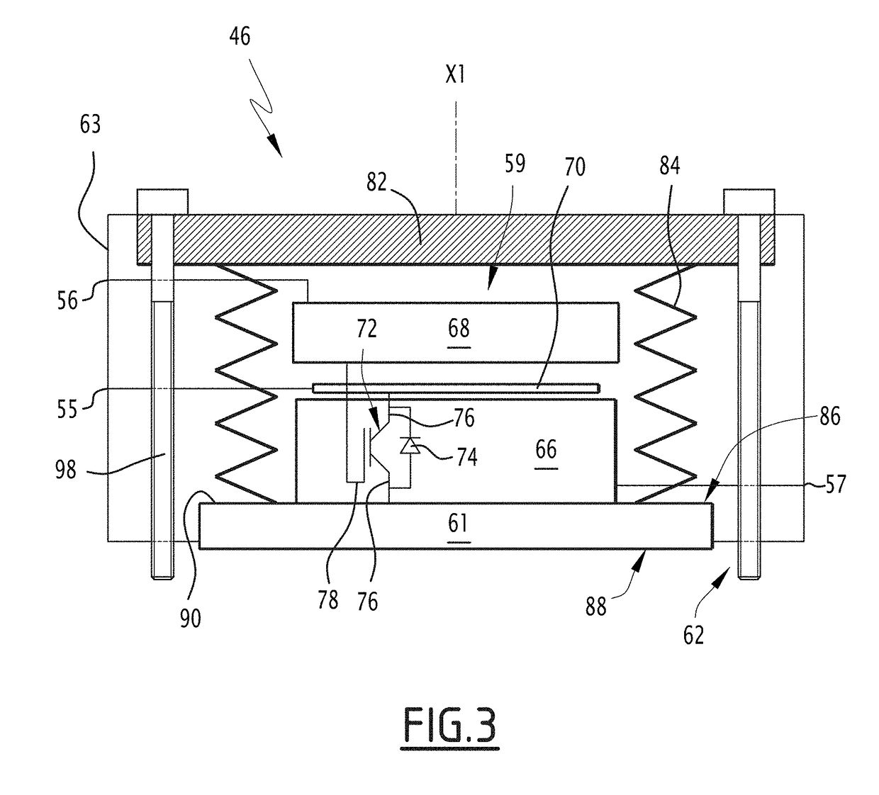 Electrical switching device and associated electrical traction box