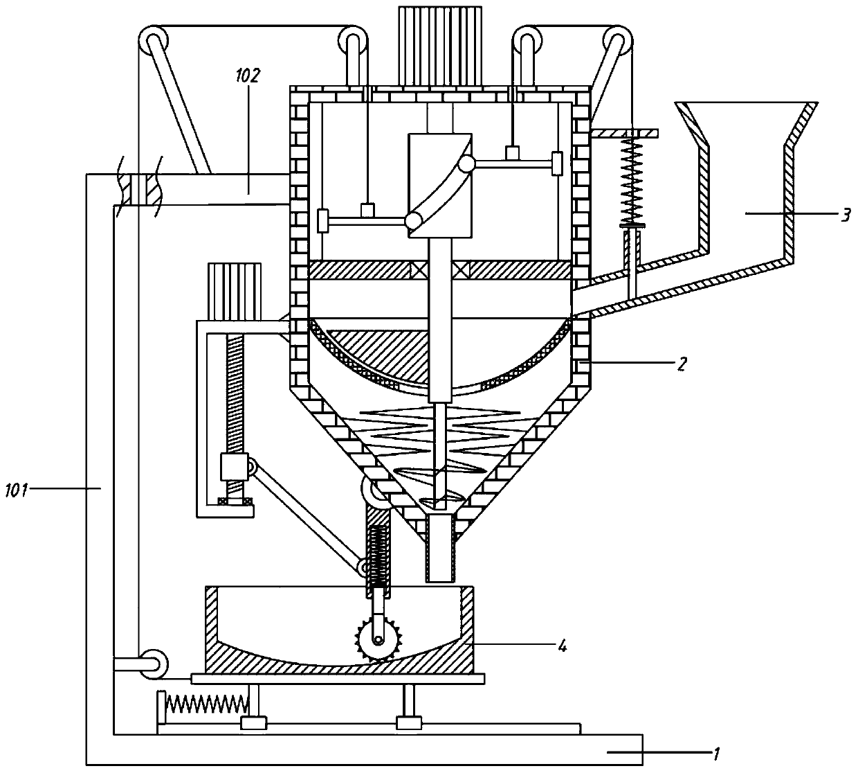 Intermittent feeding type feed mixing and crushing device for organic agriculture