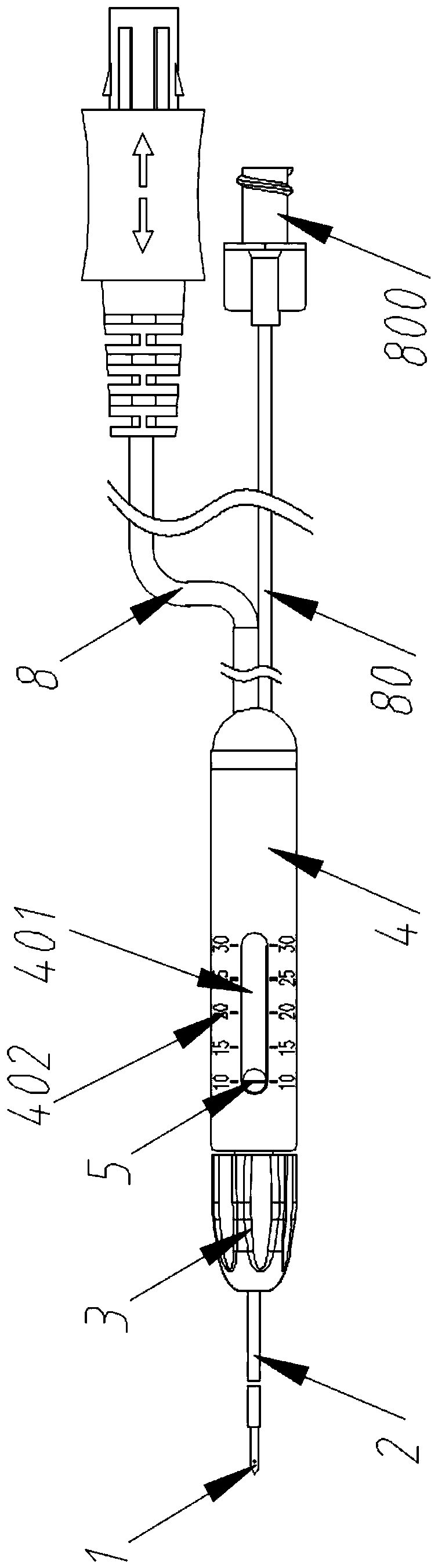 An adjustable water injection ablation electrode needle