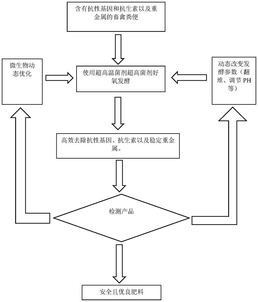 Method for efficiently removing antibiotics and resistance genes and stabilizing heavy metals in livestock and poultry manure based on ultrahigh-temperature aerobic fermentation technology