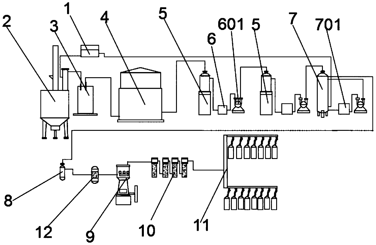 Novel high-purity acetylene purification production system and technological process thereof