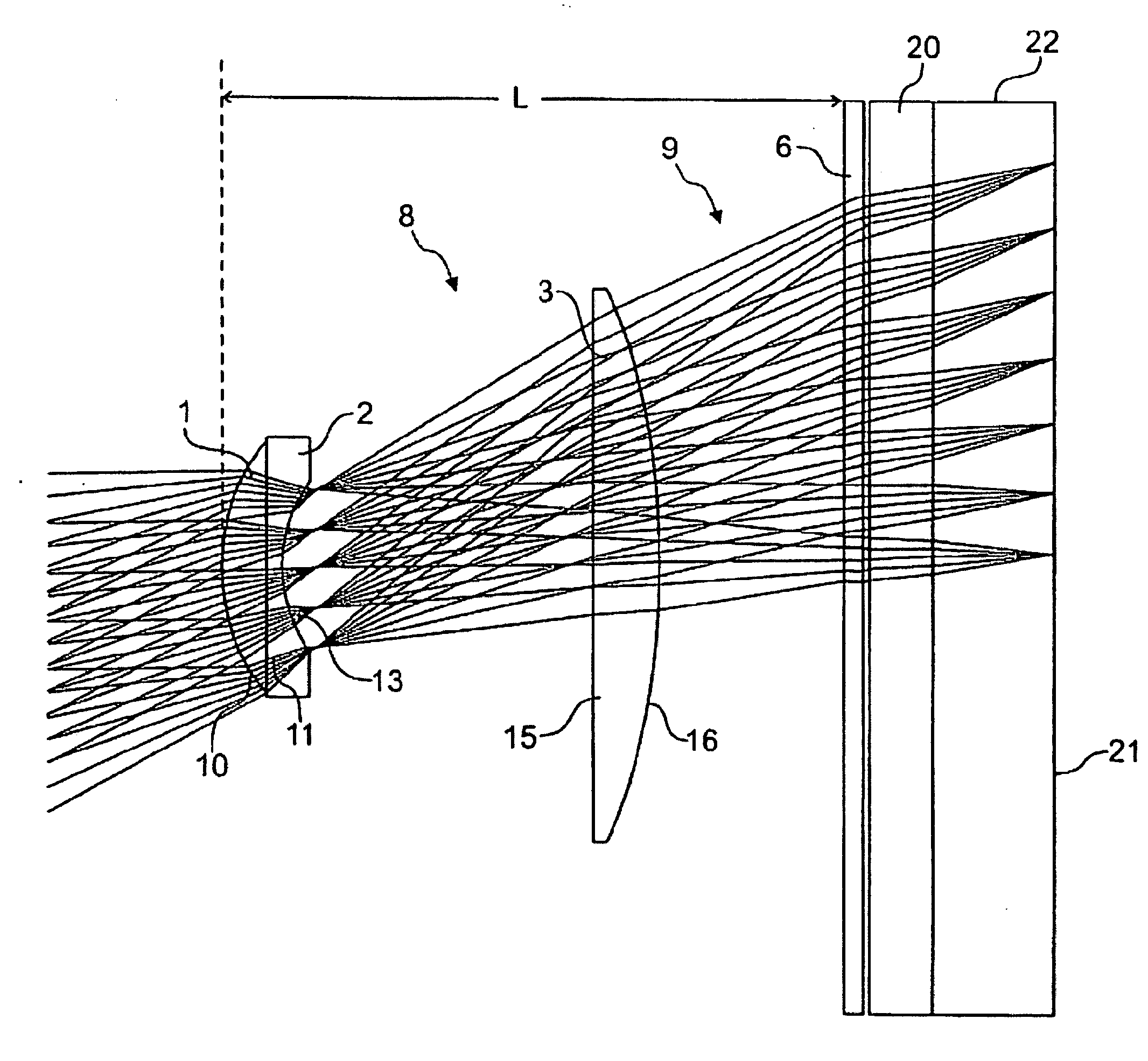 Compact lens for digital image acquisition and image acquisition device