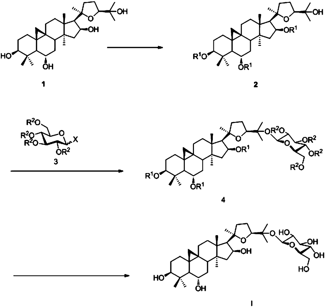 A kind of synthetic method of 25-o-glucosyl cycloastragenol