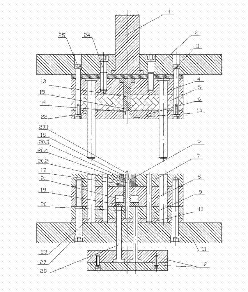 Hot-extrusion die of axial copper lock body