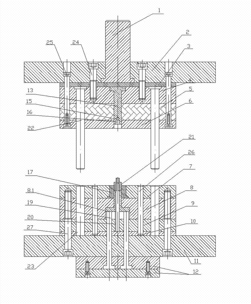 Hot-extrusion die of axial copper lock body