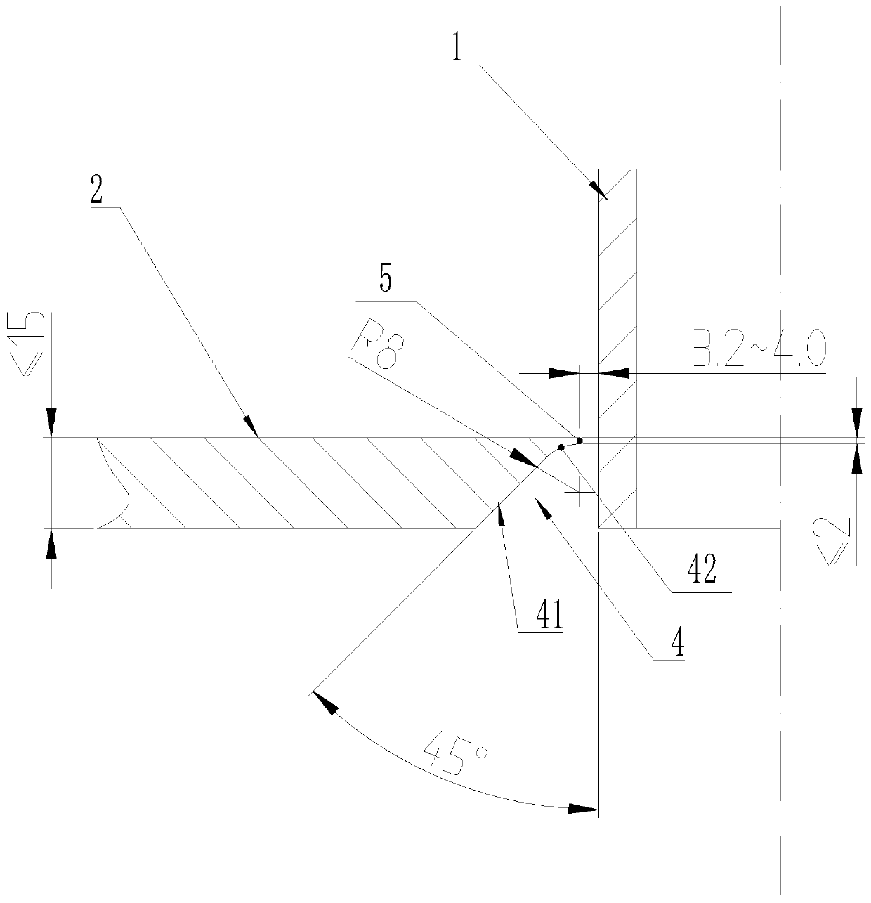 Welding groove form and welding process of container adapter tube or blind flange adapter tube