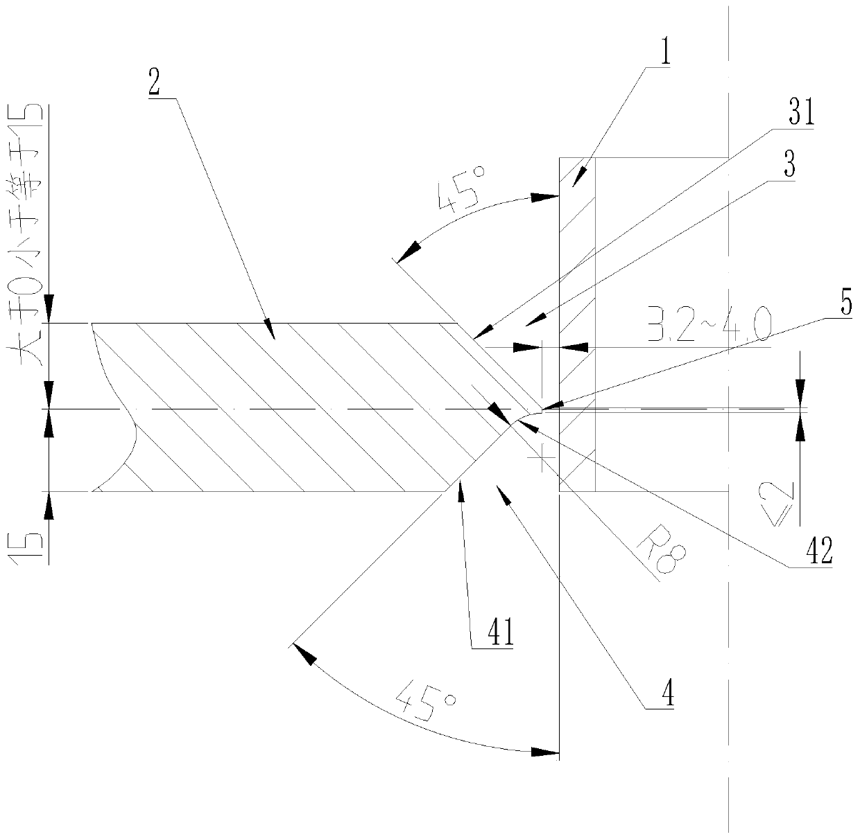 Welding groove form and welding process of container adapter tube or blind flange adapter tube