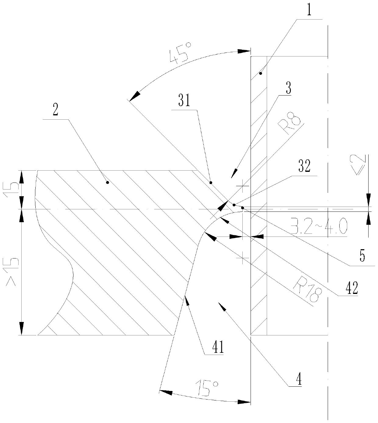 Welding groove form and welding process of container adapter tube or blind flange adapter tube