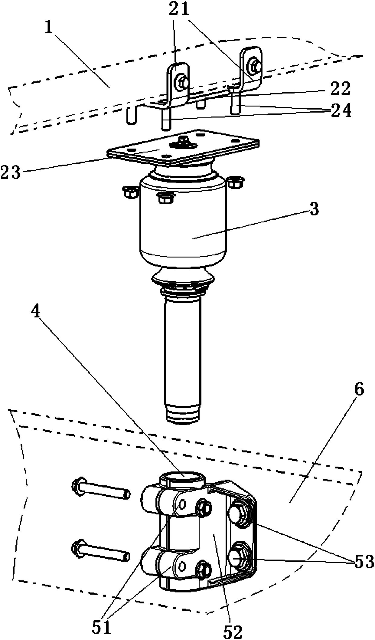 Connecting device for cab and car frame