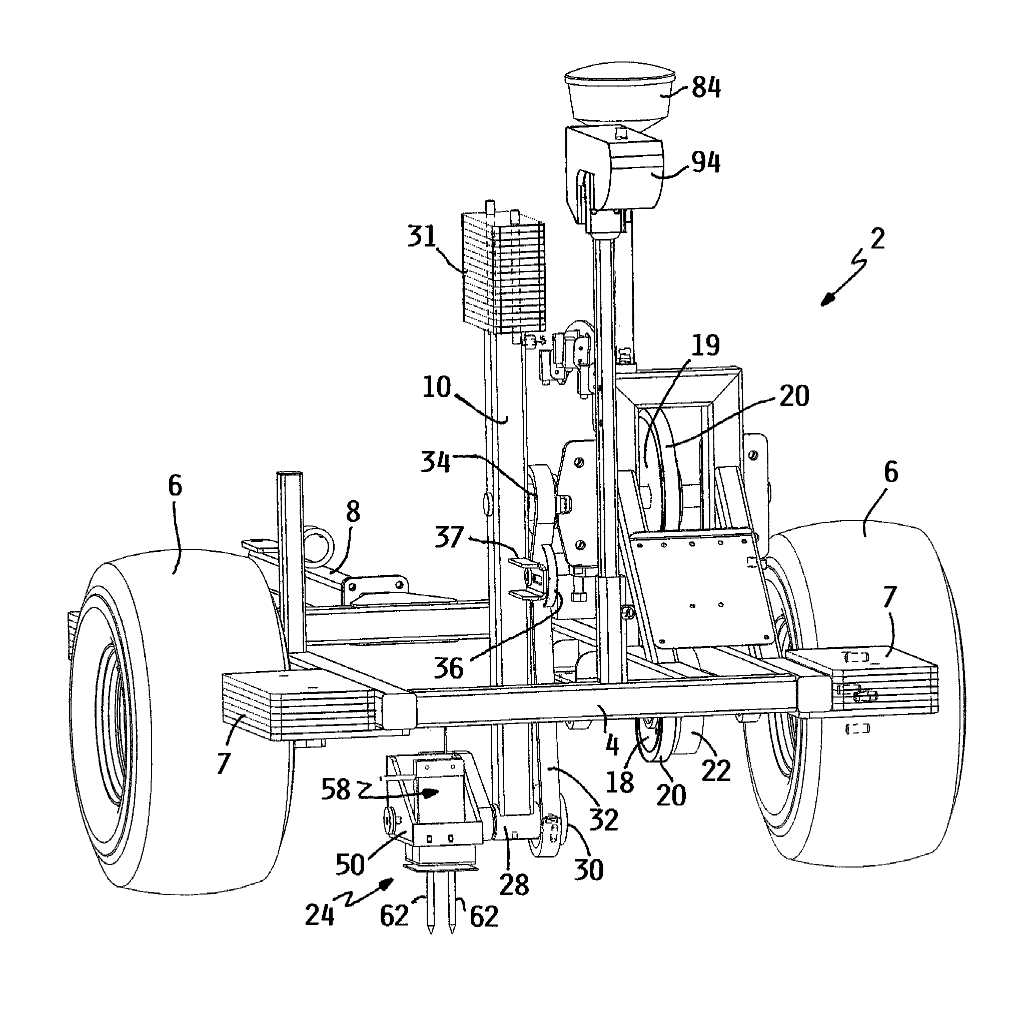 Mobile turf instrument apparatus having driven, periodically insertable, ground penetrating probe assembly