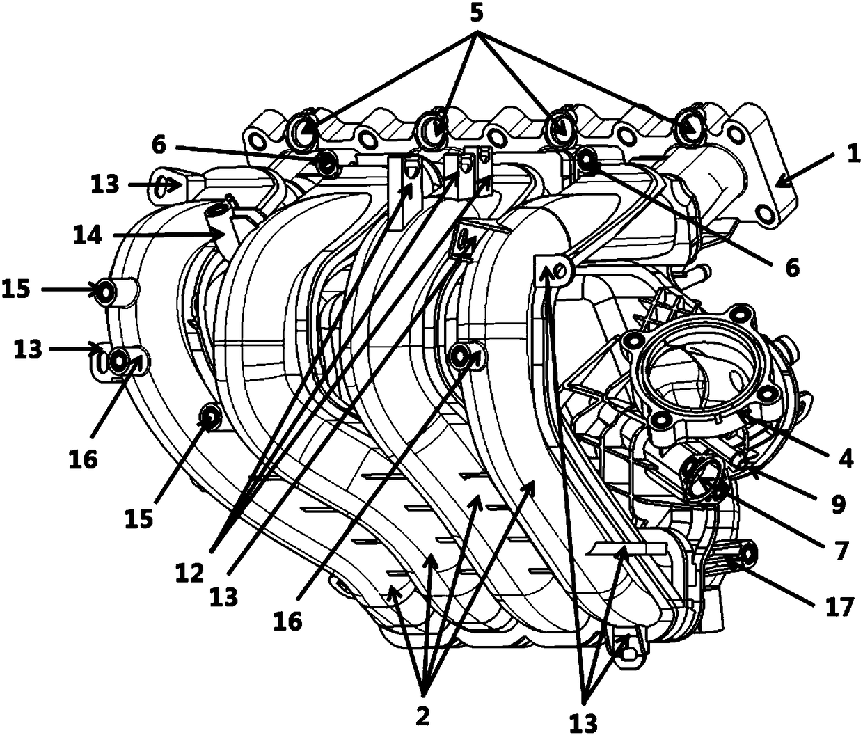 Plastic air intake manifold assembly for naturally aspirated engine