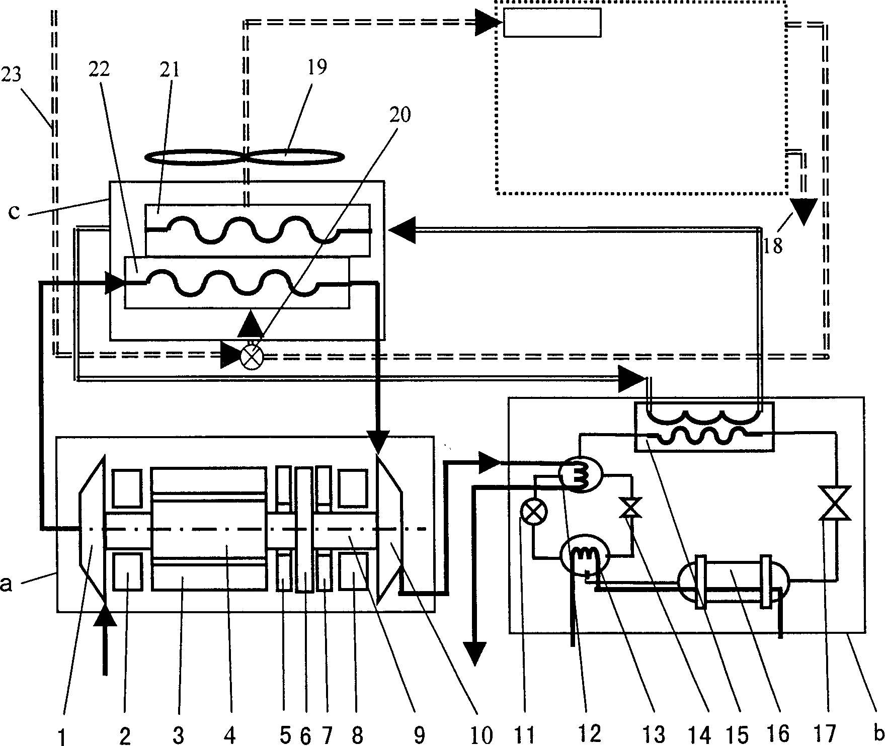 Electromagnetic suspending air expanding absorption type refrigeration method and its refrigerating air conditioner set