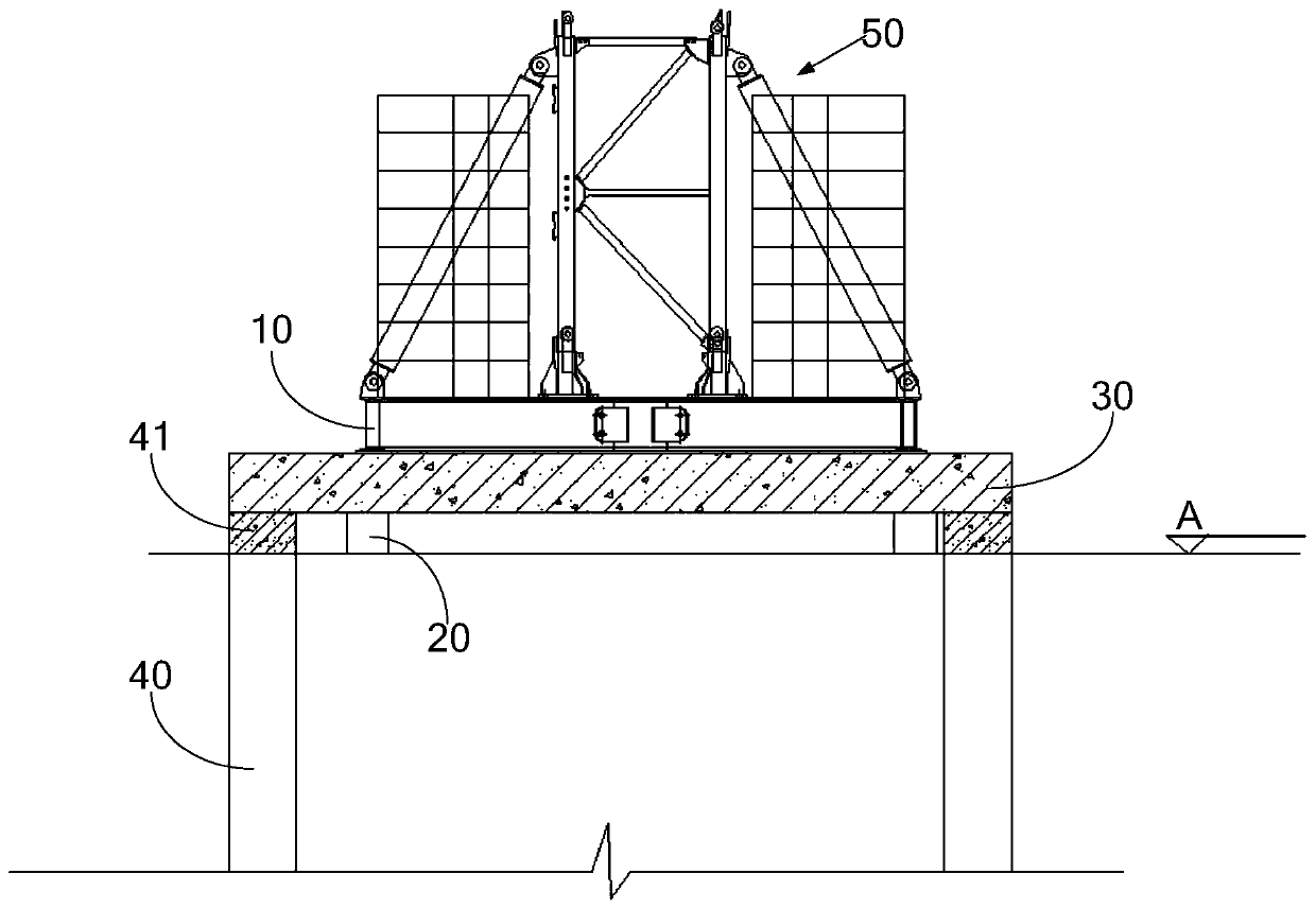 Movable arm type tower crane underframe ballasting foundation and construction method