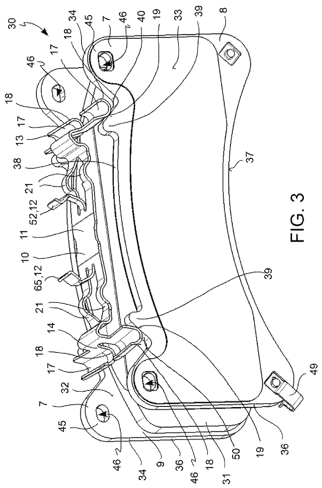 Spring device for disc brake, pad spring and disc brake assembly