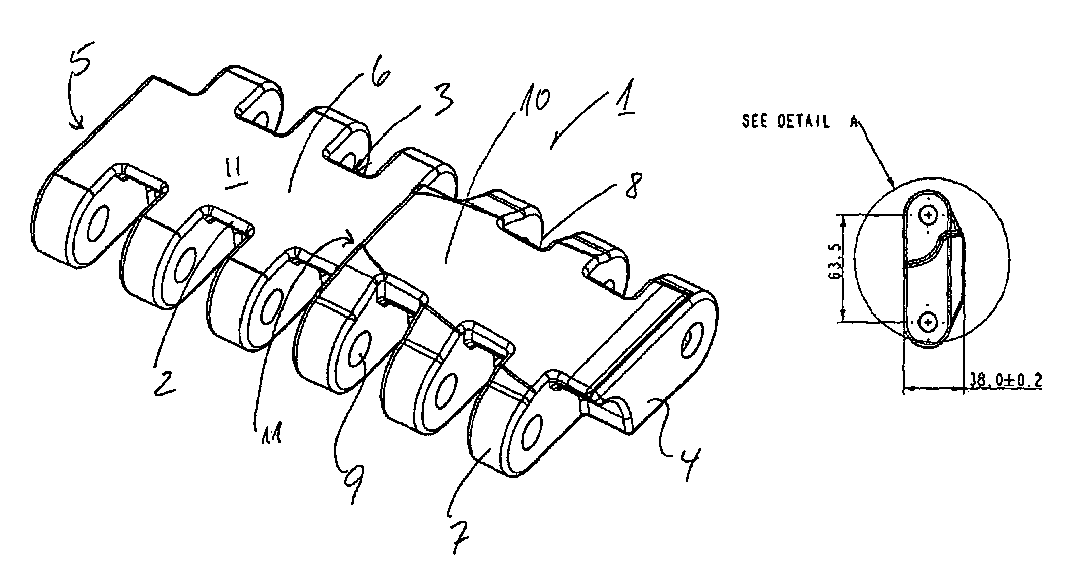 Belt link with half the surface inclined