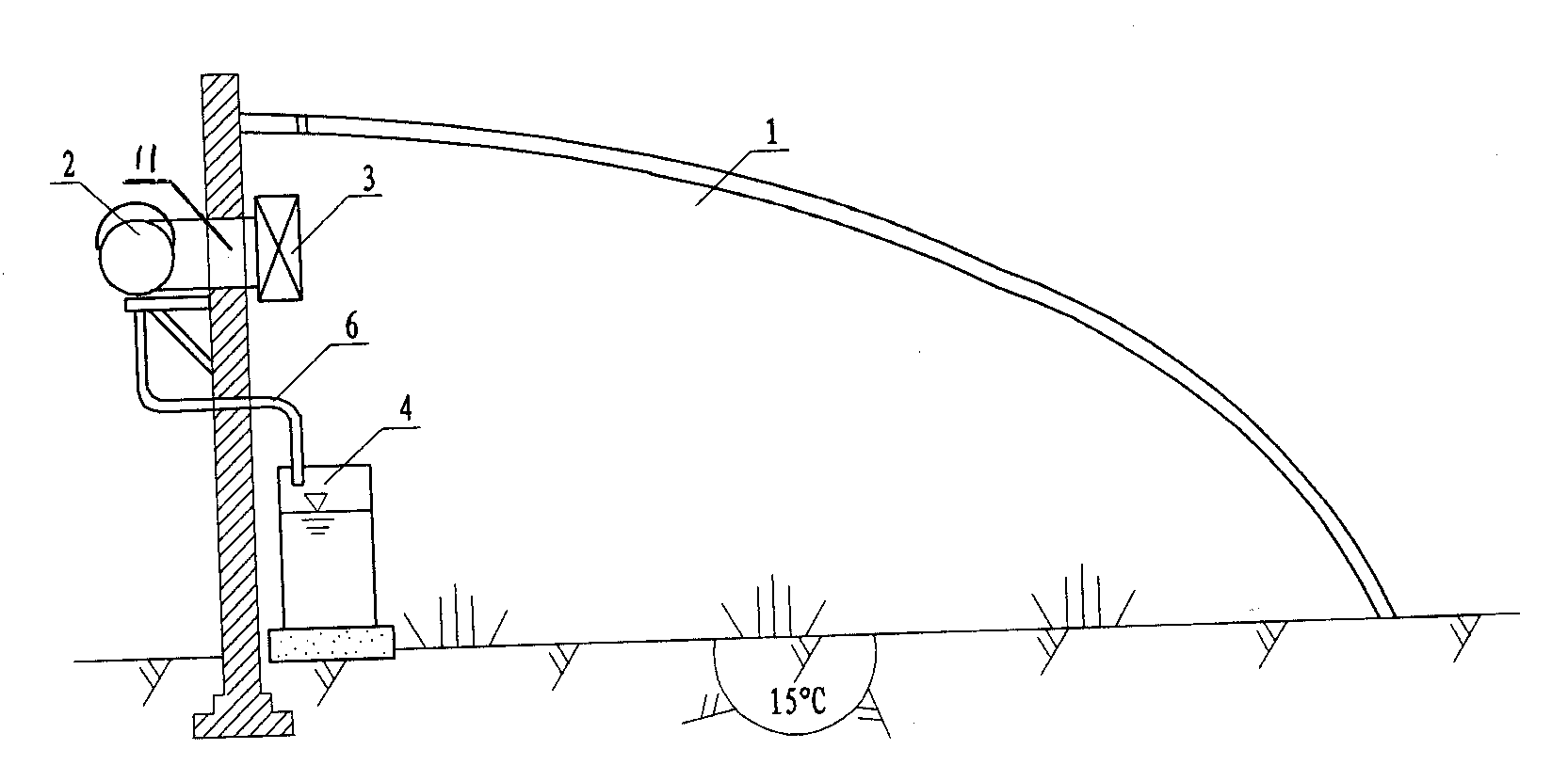 Device used for making irrigation water in condensing mode inside temperature-controlled greenhouse