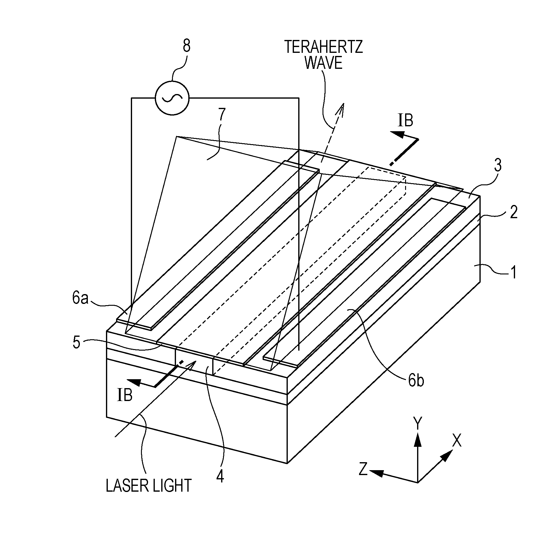 Terahertz-wave generating element, terahertz-wave detecting element, and terahertz time-domain spectroscopy device